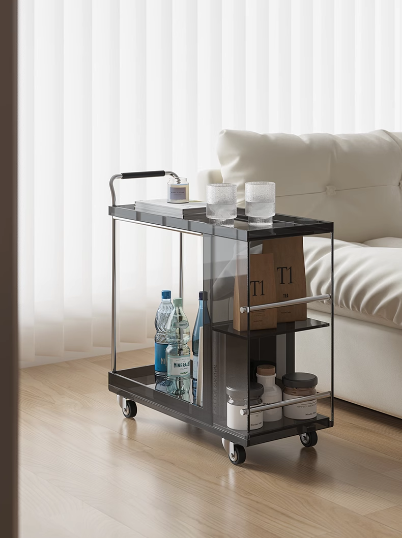 YISILE Pocket Luxury Acrylic Rolling Trolley | Minimalist Mobile Bar Cart