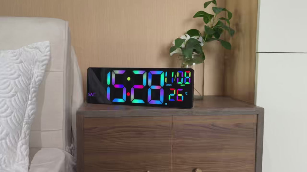 YISILE 16-Inch RGB LED Digital Wall Clock – Large RGB Display, Night Light & Remote
