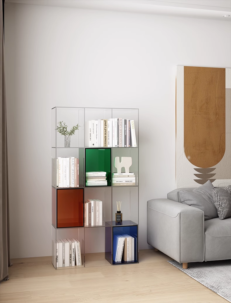 YISILE Rainbow Series Luxury Acrylic Floor Shelf | Iridescent Multi-Tier Rack