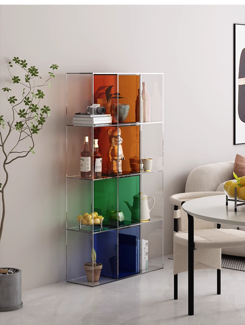 YISILE Rainbow Series Luxury Acrylic Floor Shelf | Iridescent Multi-Tier Rack