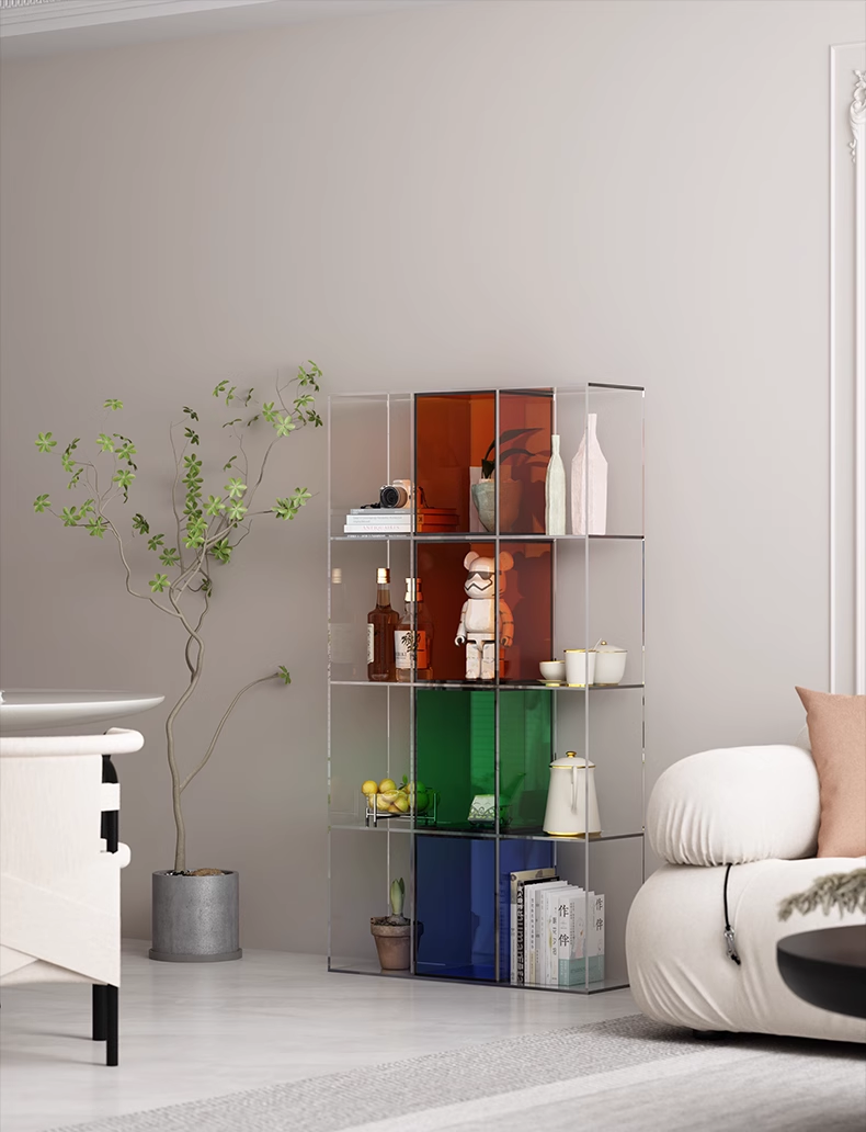 YISILE Rainbow Series Luxury Acrylic Floor Shelf | Iridescent Multi-Tier Rack