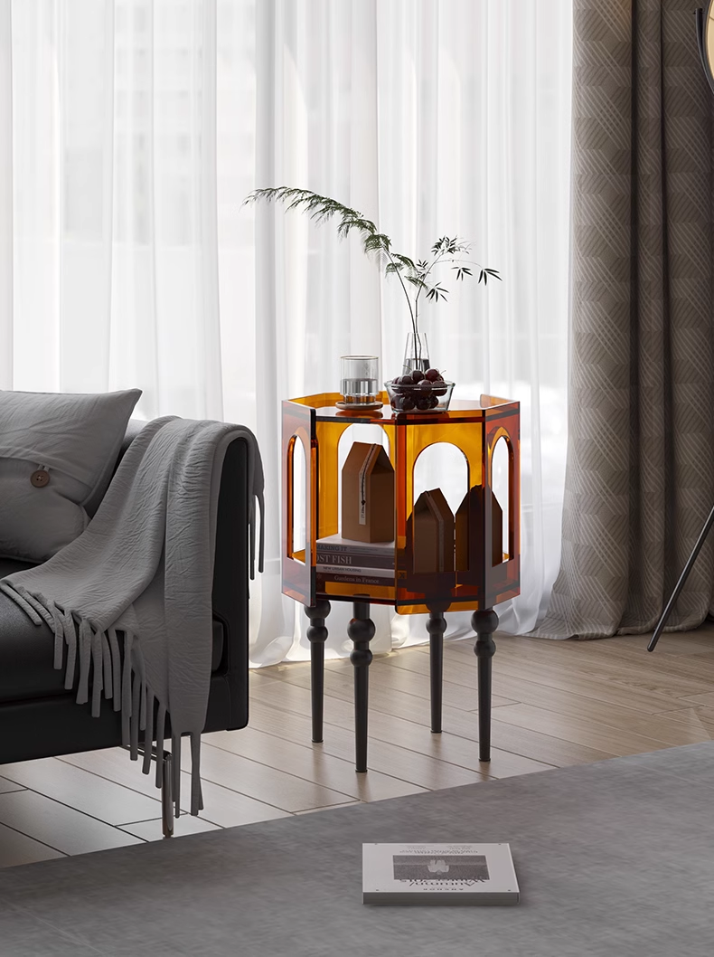 YISILE Tripoli Architectural Acrylic End Table | Roman Arch Luxury Nightstand