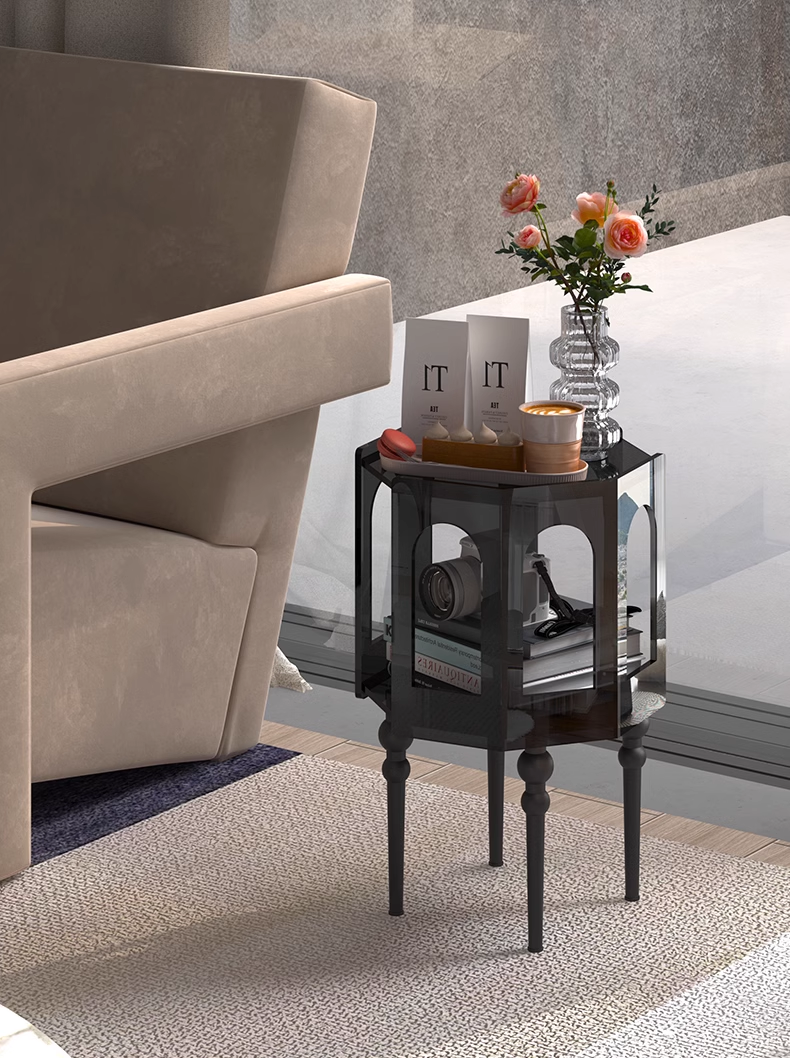 YISILE Tripoli Architectural Acrylic End Table | Roman Arch Luxury Nightstand