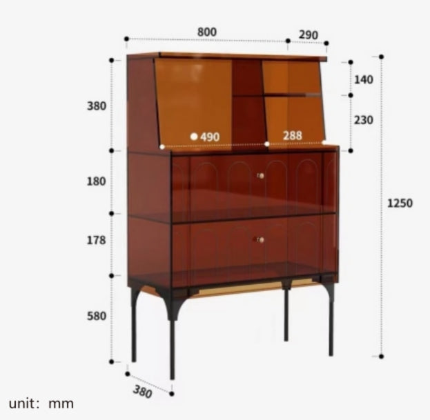 YISILE Yumi Narrow Acrylic Dining Sideboard | 0.25m² Space-Saving Kitchen Server